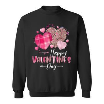 Happy Valentines Day Leopard And Plaid Hearts Girls Women Sweatshirt - Monsterry