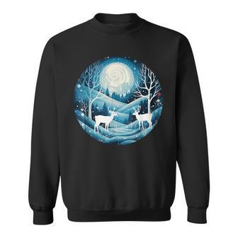 Happy Winter Scenery At Night With Animals And Snow Costume Sweatshirt - Seseable