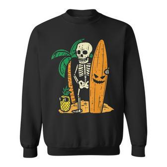 Hawaii Surfer Skeleton Cool Chill Halloween Beach Sweatshirt | Mazezy AU