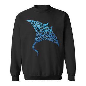 Hawaiian Manta Ray Tribal Polynesian Tattoo Pacific Stingray Sweatshirt - Monsterry