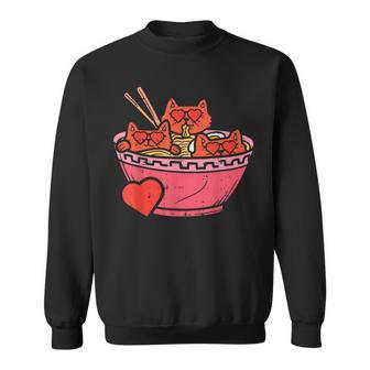Heart Cats Ramen Noodles Anime Cute Valentines Day Kitten Sweatshirt - Monsterry DE