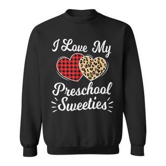 Heart Leopard Buffalo Plaid Valentines Day Preschool Teacher Sweatshirt - Monsterry