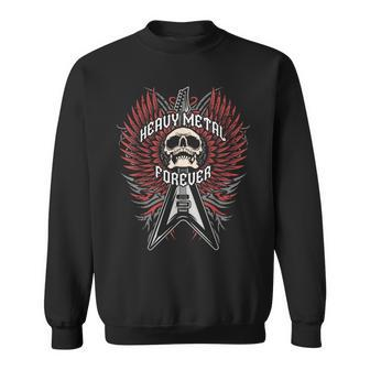 Heavy Metal Forever Skull Guitar Wings Metalhead Musician Sweatshirt - Monsterry AU