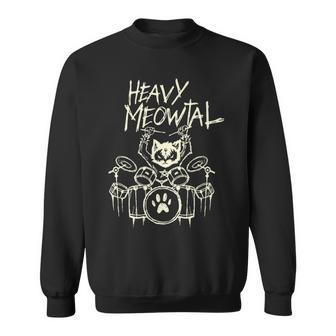 Heavy Metal Headbanger Drummer Cat Playing Drum Meowtal Sweatshirt | Mazezy