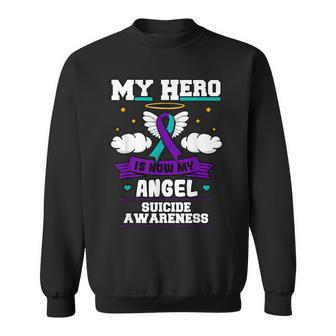My Hero Is Now My Angel Suicide Purple Turquoise Semicolon Sweatshirt - Monsterry CA