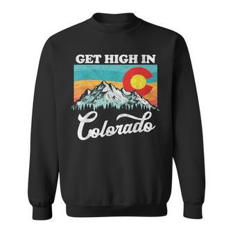 Get High In Colorado Retro State Flag Mountains Graphic Sweatshirt - Monsterry