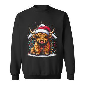 Highland Cow Santa Claus Hat Cute Xmas Cow Christmas Lover Sweatshirt - Monsterry