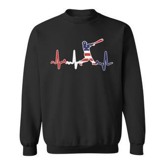 Home Run Baseball Flag Baseball Heartbeat Sweatshirt - Thegiftio UK
