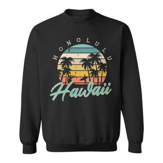 Honolulu Hawaii Surfing Oahu Island Aloha Sunset Palm Trees Sweatshirt | Mazezy