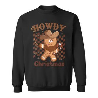 Howdy Christmas Gingerbread Retro Western Cowboy Xmas Sweatshirt - Seseable