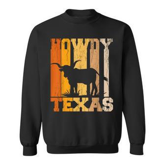 Howdy From Texas With Longhorn Distressed Western Sweatshirt - Monsterry