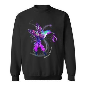 Hummingbird Holding Purple Ribbon Alzheimer's Awareness Sweatshirt - Monsterry