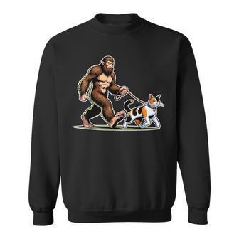 Humor Bigfoot Taking Calico Cat For A Walk Sweatshirt - Monsterry