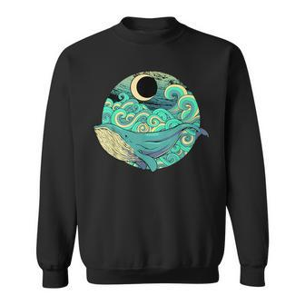 Humpback Whale Marine Life Ocean Nature Sea Blue Waves Moon Sweatshirt - Thegiftio UK