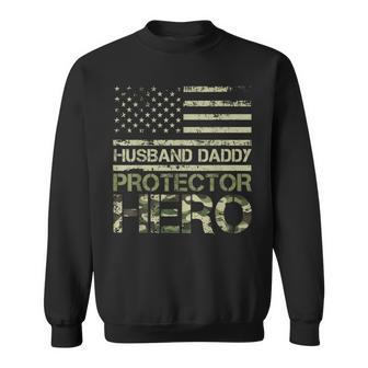 Husband Daddy Protector Hero Fathers Day American Flag 2024 Sweatshirt - Thegiftio UK
