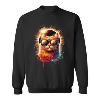 Illinois 2024 Total Solar Eclipse Cat Wearing Glasses Sweatshirt - Monsterry AU