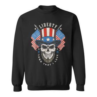 Independence Day 4Th July Usa Flag America Liberty Skull Sweatshirt - Monsterry