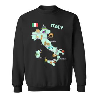 Italy Map Italian Landmarks Hand Drawn Symbols Cities Flag Sweatshirt - Monsterry UK