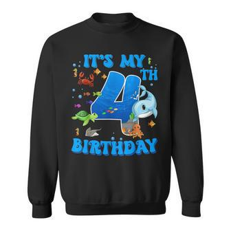 It's My 4Th Birthday Party Ocean 4 Years Old Sea Fish B-Day Sweatshirt | Mazezy