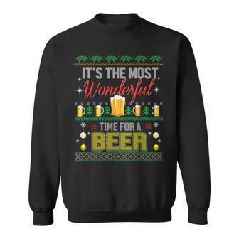 It's The Most Wonderful Time For A Beer Ugly Sweater Xmas Sweatshirt - Monsterry