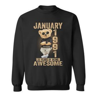 January 1991 33Th Birthday 2024 33 Years Of Being Awesome Sweatshirt - Monsterry UK