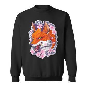 Japanese Fox Aesthetic Fox Sakura Anime Kitsune Sweatshirt - Monsterry