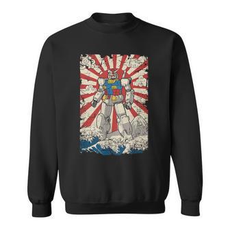 Japanese Mecha Anime Robot Kanagawa Great Wave Manga Sweatshirt - Monsterry UK