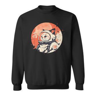 Japanese Minimalist 1950S Retro Space Cat Good Luck Kanji Sweatshirt - Monsterry AU