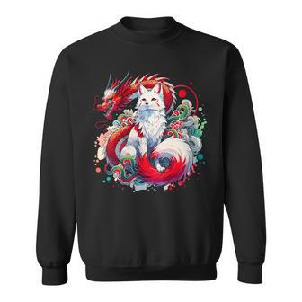 Japanese Nine-Tailed Fox Kitsune Dragon Sweatshirt | Mazezy