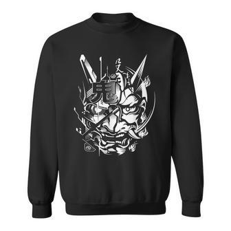 Japanese Oni Cyberpunk Samurai Fun Techwear Vintage Retro Sweatshirt - Monsterry