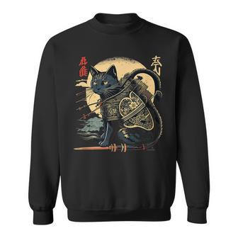 Japanese Samurai Cat Tattoo Vintage Kawaii Ninja Sweatshirt - Seseable