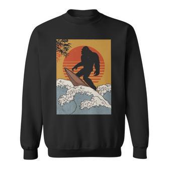 Japanese Vintage Kanagawa Art Surfing Bigfoot Hanging Ten Sweatshirt | Mazezy