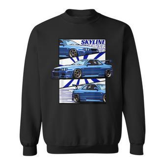 Jdm R34 Motorsport Car Drift Sky Line Car Comic Style Japan Sweatshirt - Monsterry UK