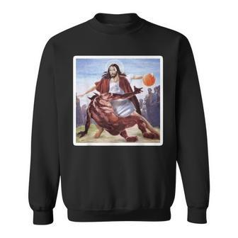 Jesus Crossing Up Satan Basketball Sweatshirt - Monsterry AU