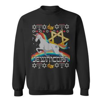 Jewnicorn Unicorn Ugly Hanukkah Chanukah Jewish Sweatshirt - Monsterry