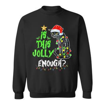 Is This Jolly Enough Black Cat Merry Christmas Tree Lights Sweatshirt - Seseable