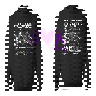 In June We Wear Purple Alzheimer's Awareness Purple Ribbon Sweatshirt | Mazezy