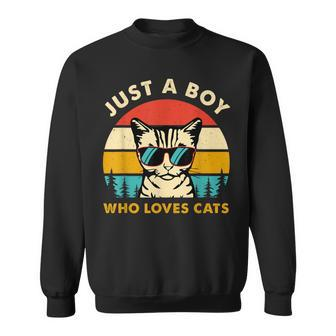 Just A Boy Who Loves Cats Themed Cat Owner Boy Kid Cat Lover Sweatshirt - Monsterry