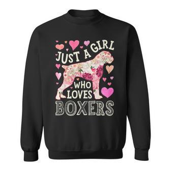 Just A Girl Who Loves Boxers Dog Silhouette Flower Floral Sweatshirt | Mazezy AU