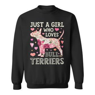 Just A Girl Who Loves Bull Terriers Dog Silhouette Flower Sweatshirt | Mazezy