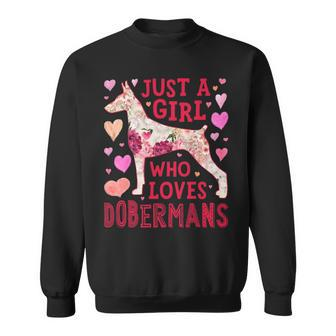 Just A Girl Who Loves Dobermans Dog Silhouette Flower Sweatshirt | Mazezy