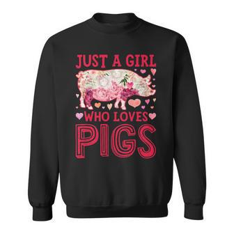Just A Girl Who Loves Pigs Pig Silhouette Flower Sweatshirt | Mazezy