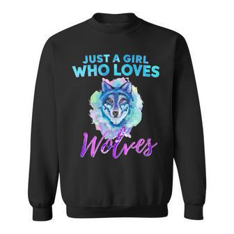 Just A Girl Who Loves Wolves Watercolor Wolf Art Sweatshirt | Mazezy