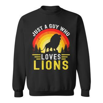 Just A Guy Who Loves Lions Retro Vintage Lion Sweatshirt - Thegiftio UK