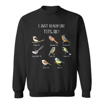I Just Really Like Tit Birds Bird Pun Bird Watching Sweatshirt - Seseable