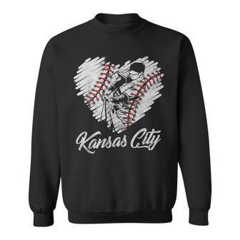 Kansas City Baseball Heart Distressed Vintage Baseball Fans Sweatshirt - Monsterry UK