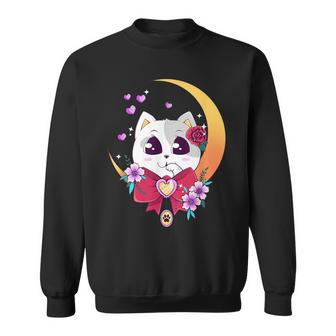 Kawaii Cat Moon Sakura Flowers Anime Neko Japanese Kitten Sweatshirt - Monsterry UK