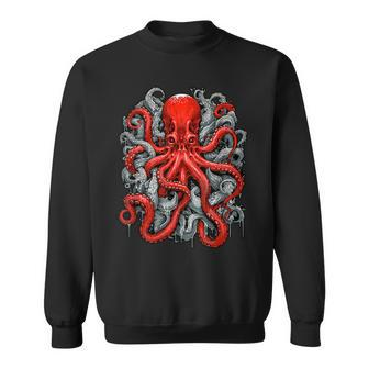 Kraken Red Octopus Retro Sweatshirt - Thegiftio UK