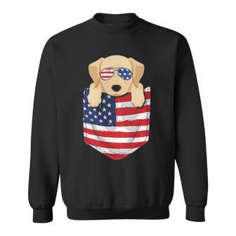 Labrador Dog Peeking Pocke Patriotic Father Men Sweatshirt | Mazezy