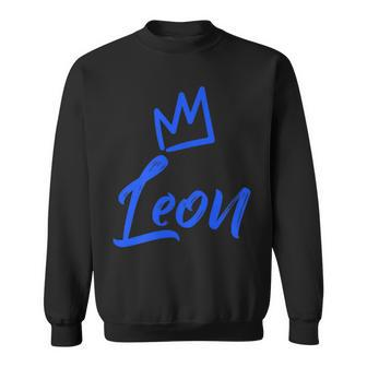 Leon The King Blue Crown & Name For Called Leon Sweatshirt - Seseable